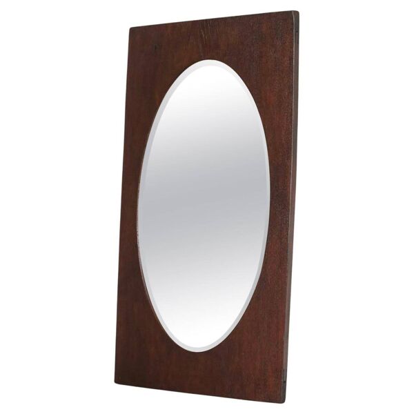 Miroir ovale facetté cadre rectangulaire chêne années 1920