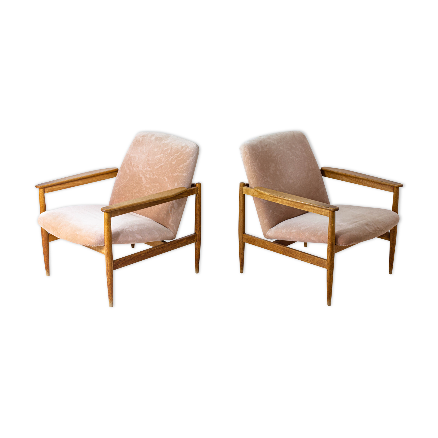Ensemble de deux fauteuils danois en tissu rose