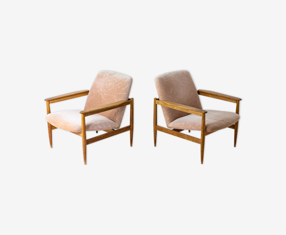 Ensemble de deux fauteuils danois en tissu rose