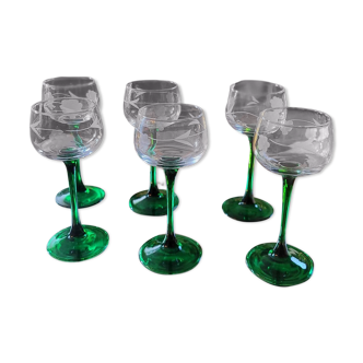 Set of 6 Roemer glasses with engraved goblet - Circa 1970