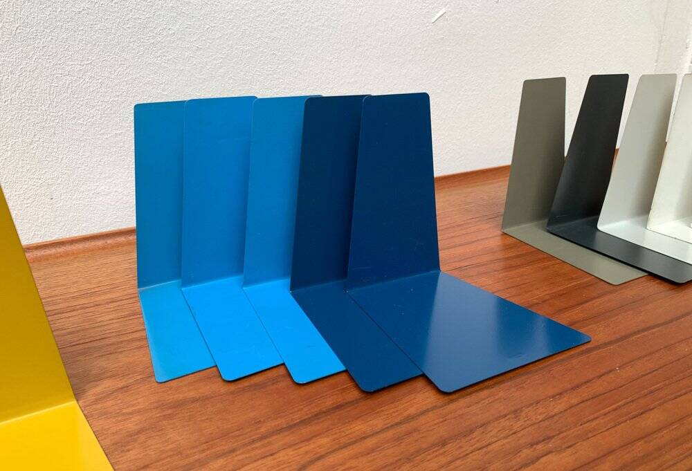 Mid-century German colourful minimalist metal bookends by Soennecken, 1960s, set of 16.