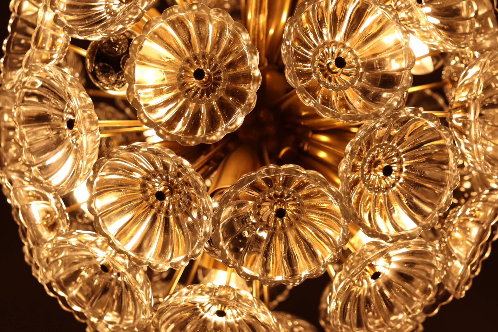 Space Age Sputnik ceiling chandelier/ceiling lamp with crystal flowers, Germany, 1970s