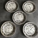 Lot of 5 plates in earthenware of choisy-le-roi, p&h, decoration of rébus, xixth