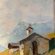 Old painting, Swiss mountain landscape signed H Herzer, mid-XX century