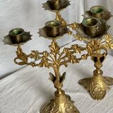 Set of 3 gilt metal candlesticks from the early 20th century.