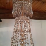 Lustre pampilles ancien cristal et verre taillé signé Portieux  6 feux