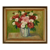 Peinture à l'huile sur panneau vintage européenne originale – « Décoration florale »