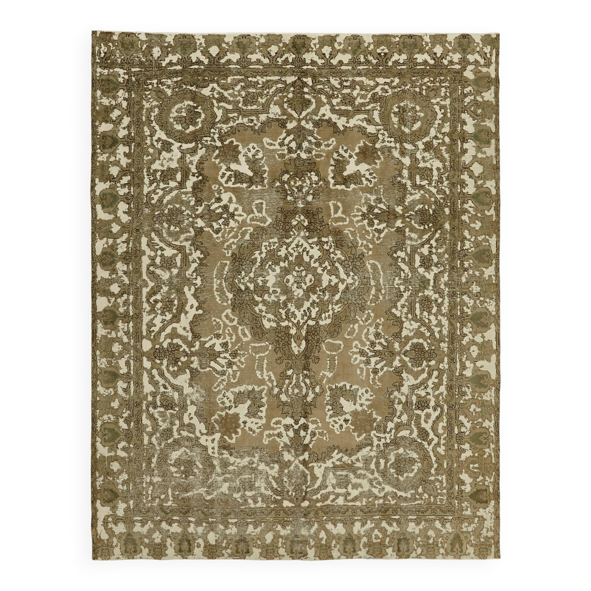 Handmade Oriental Decorative 1980s 285 cm x 355 cm Beige Wool Carpet