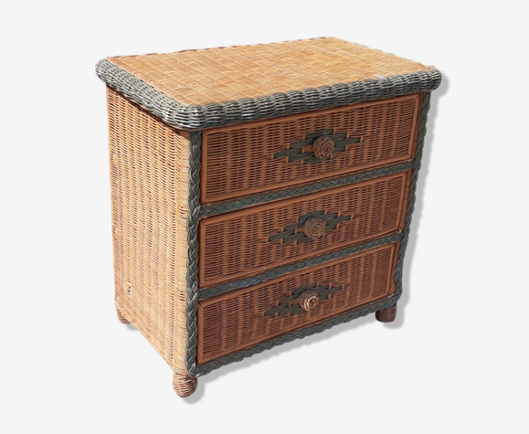 Chest of drawers 3 drawers in rattan and vintage wicker