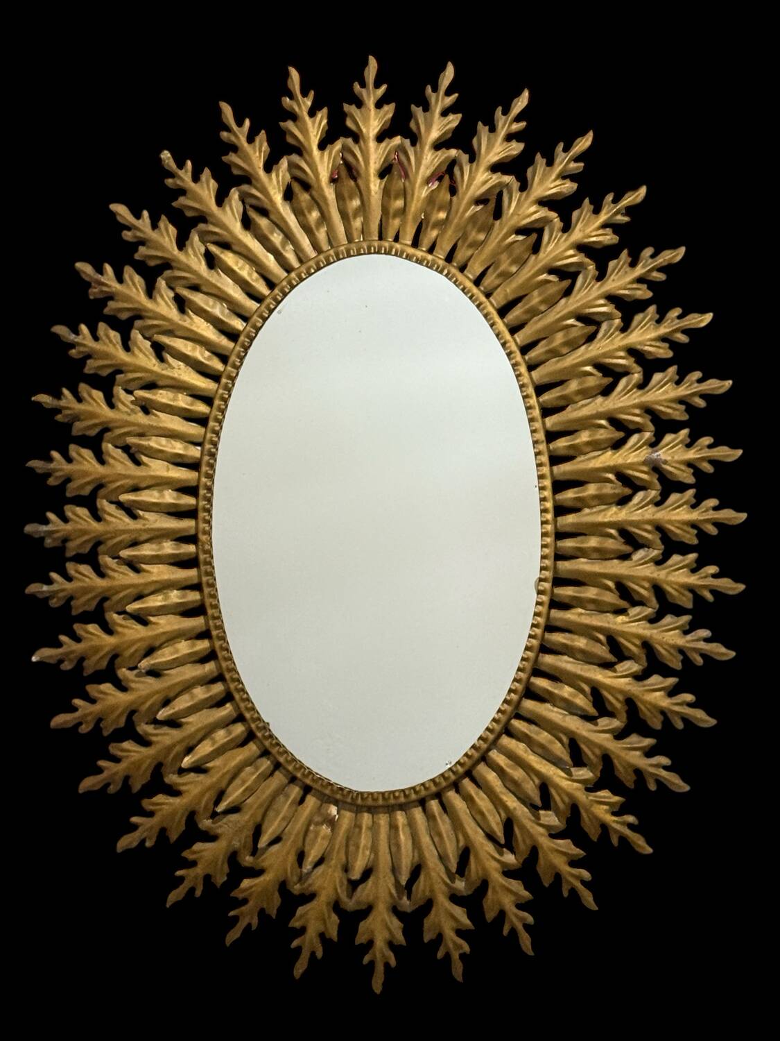 Miroir soleil en fer forgé doré, Espagne Ibiza années 50