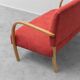 Vintage 2-seater sofa – in wood and red fabric, 1960s modernist