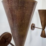 Pair of vintage patinated copper metal wall lights, France, 1980.