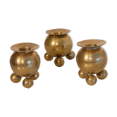 Lot of 3 brass candlesticks Suede 1960