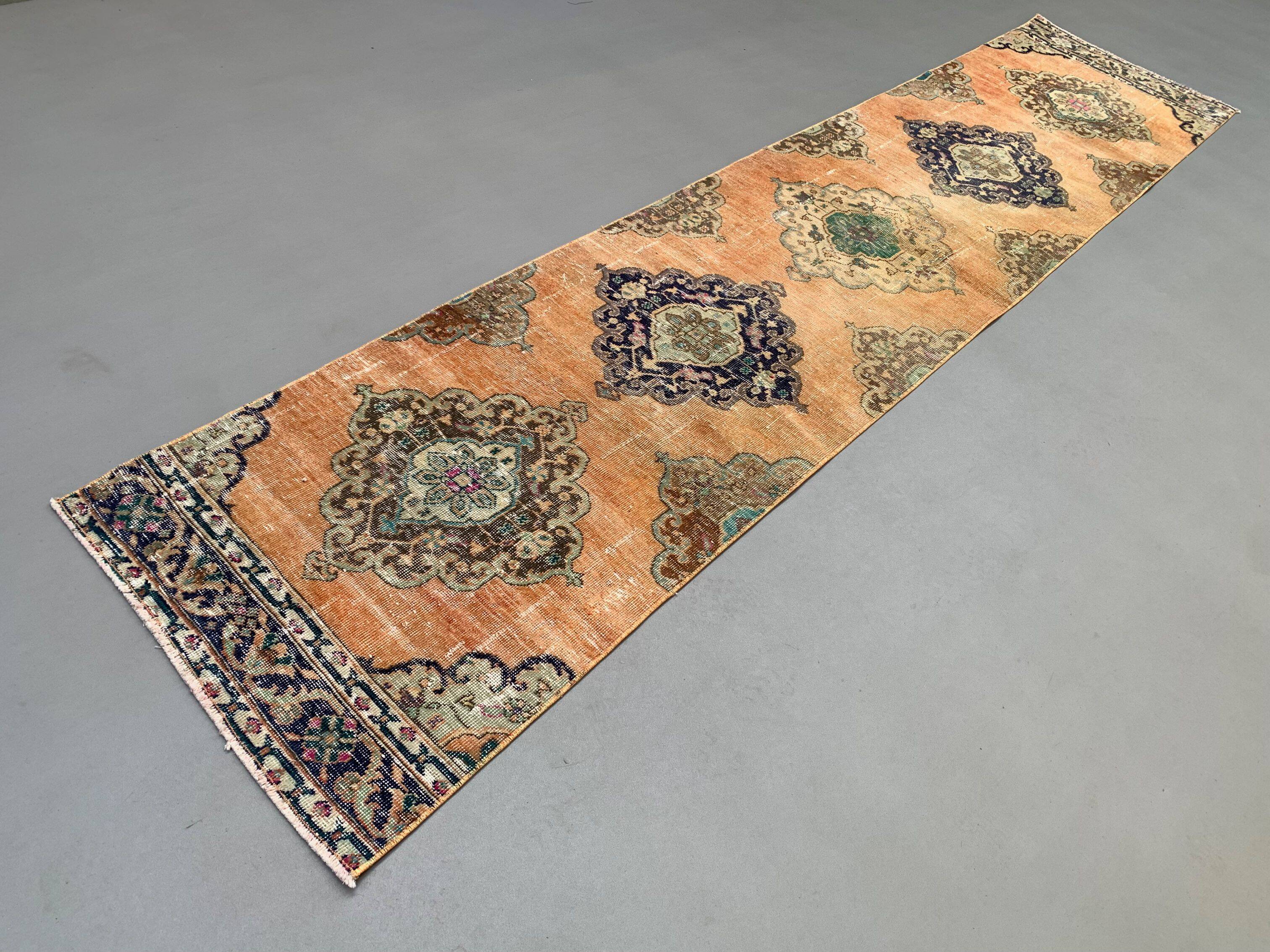 Distressed Turkish Runner 375x80 cm wool Vintage Tribal Rug