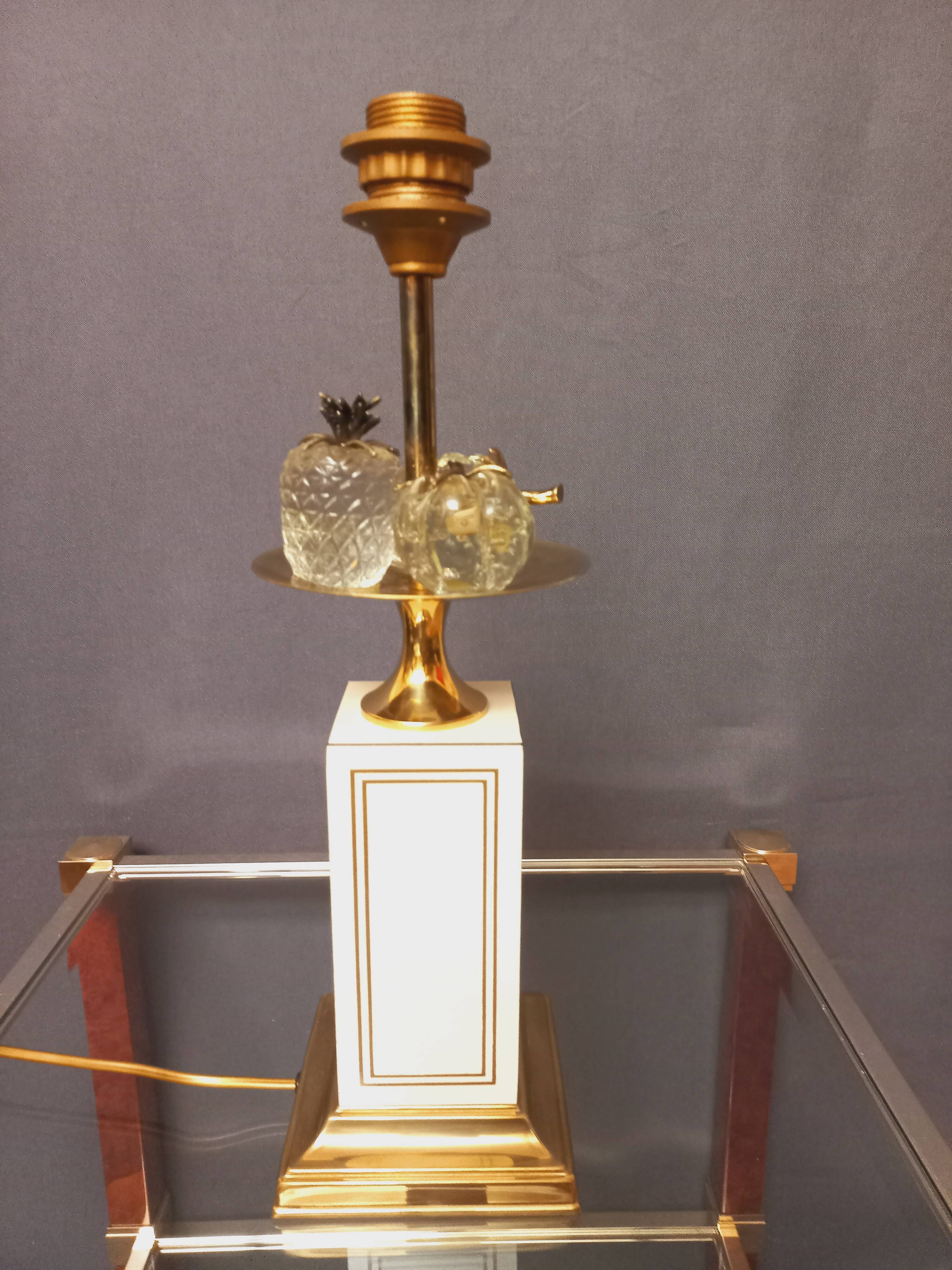 Large designer lamp in brass and ivory lacquer