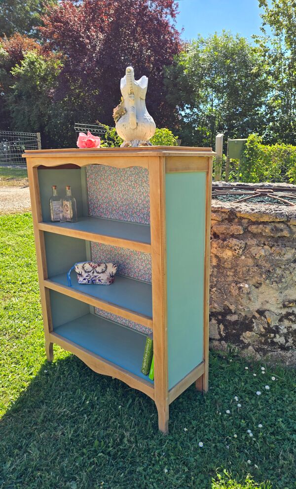 Bibus, meuble d'appoint, bibliothèque vert sauge et bois