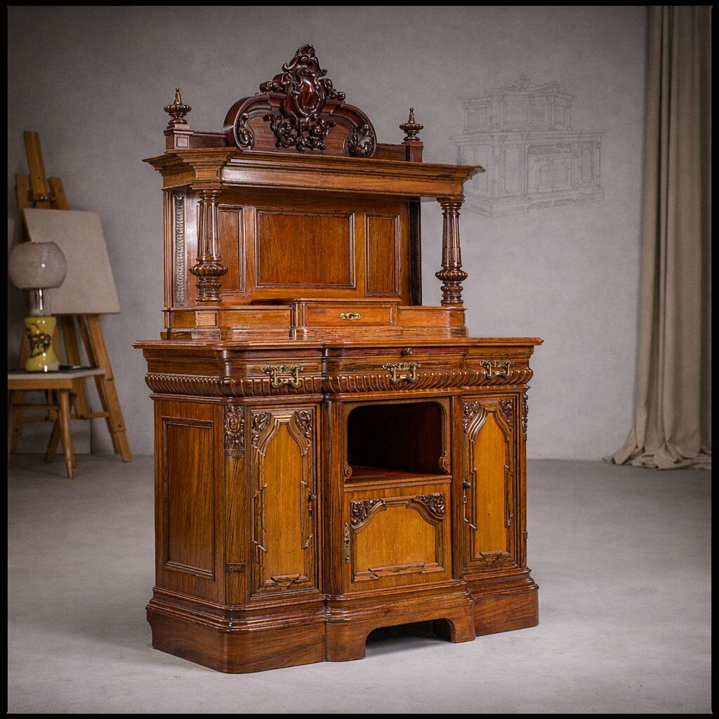 Buffet néo-baroque allemand en noyer et acajou, années 1890