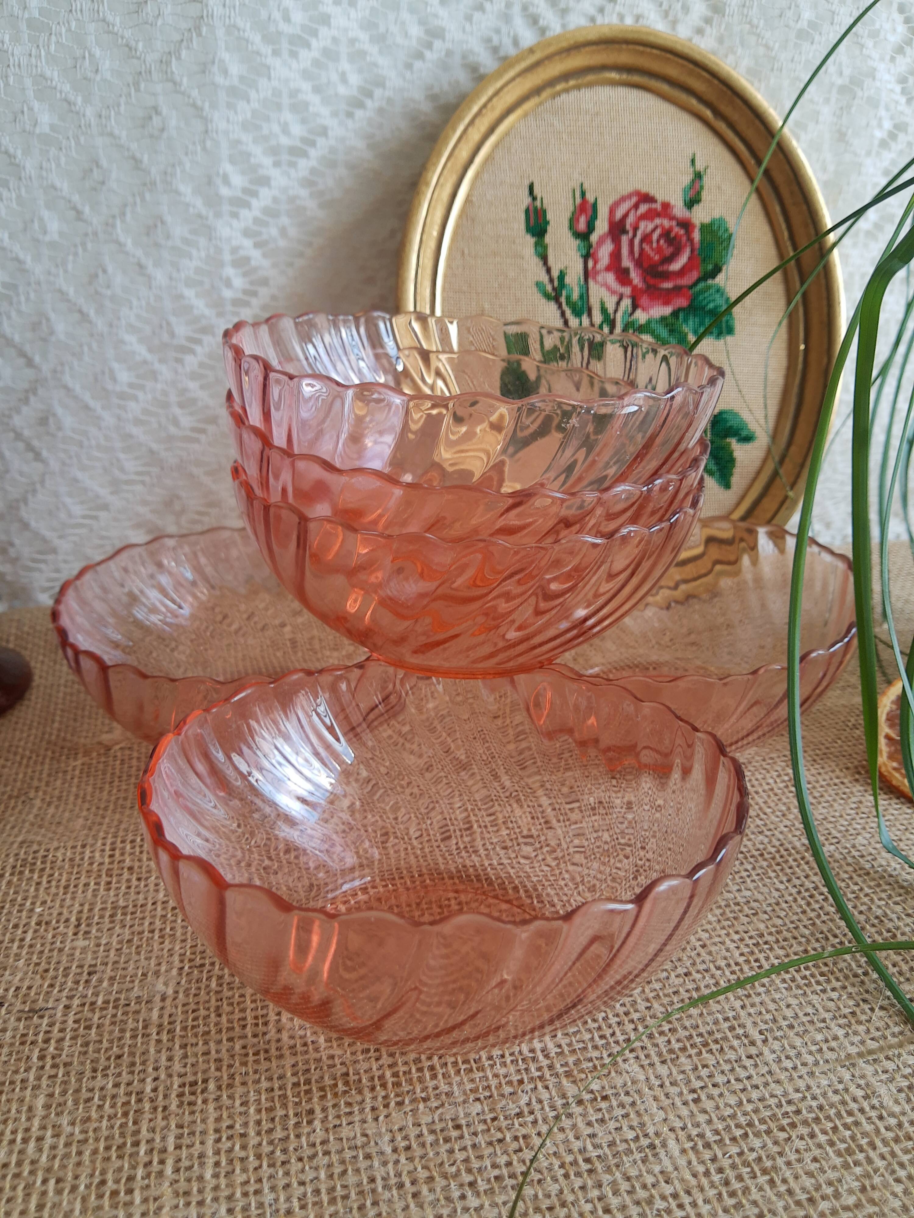 Lot de 6 coupelles  en verre rose vintage