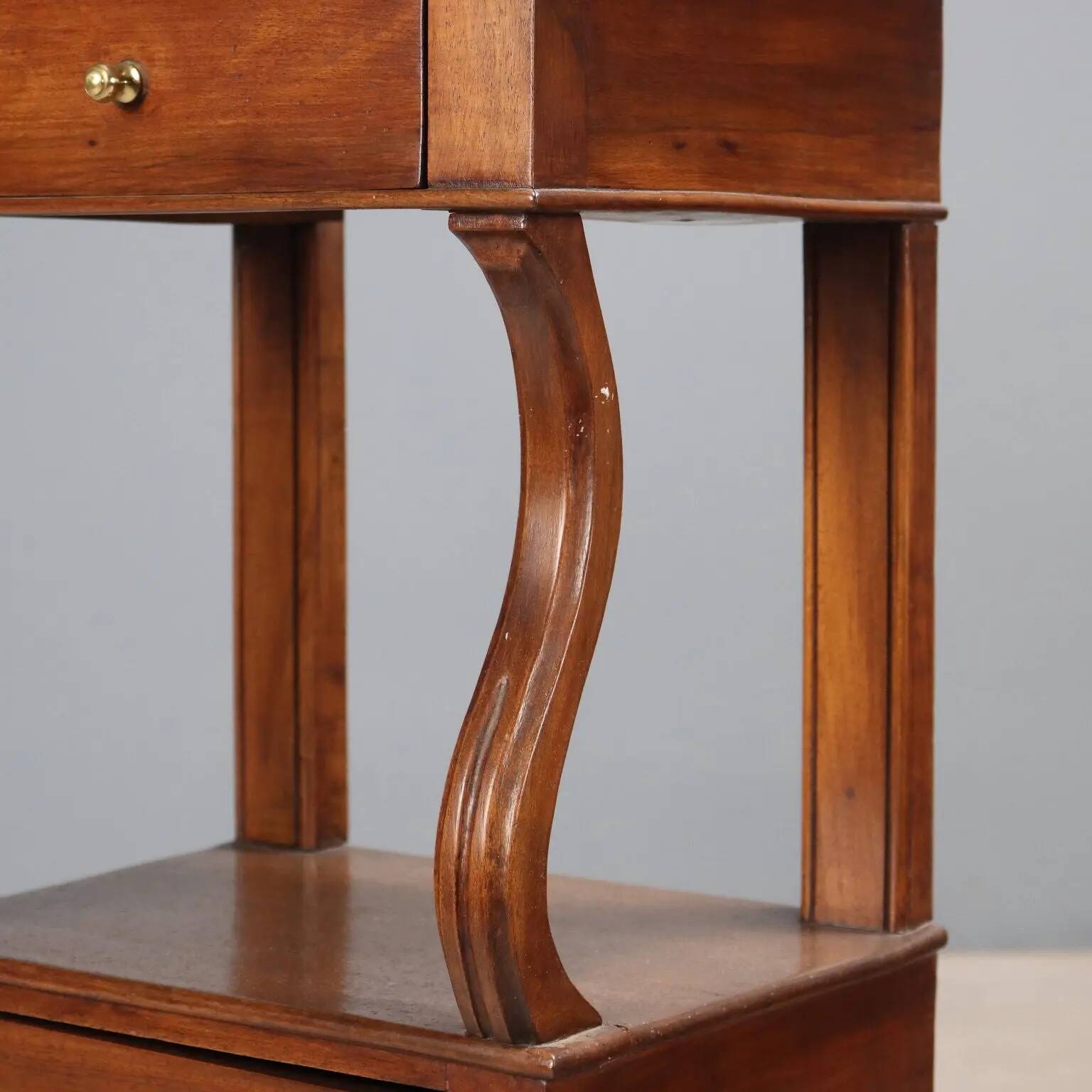 Antique walnut bedside tables with drawer, Italy, 19th century.