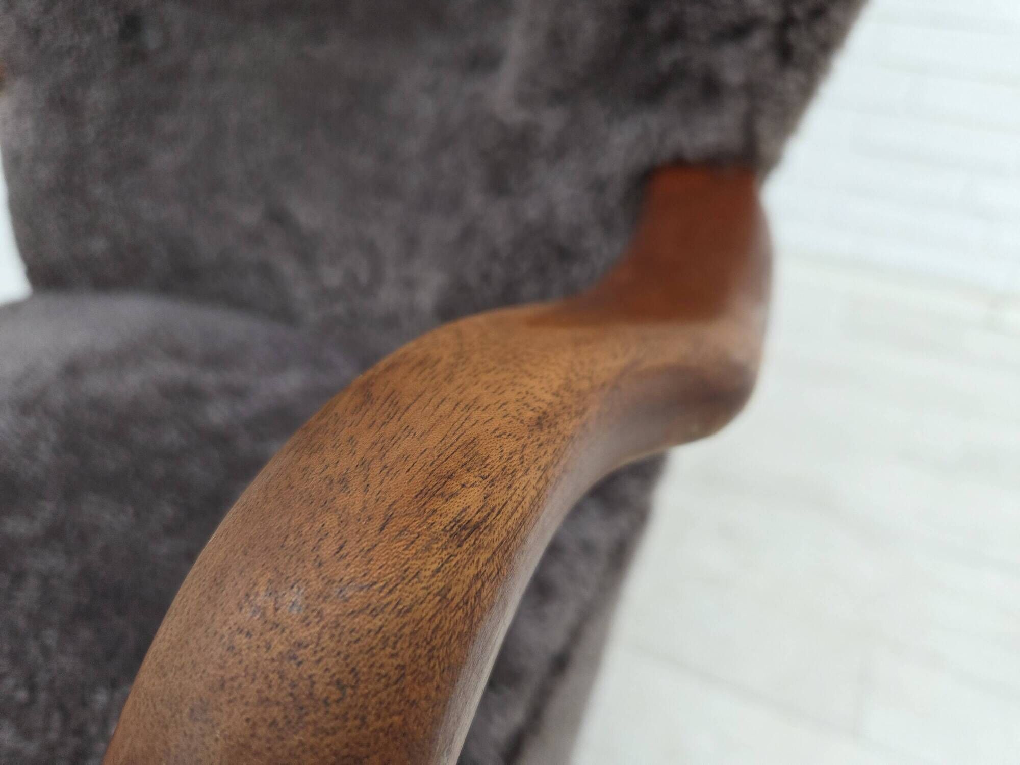 1960s, Danish armchair, reupholstered, genuine sheepskin.