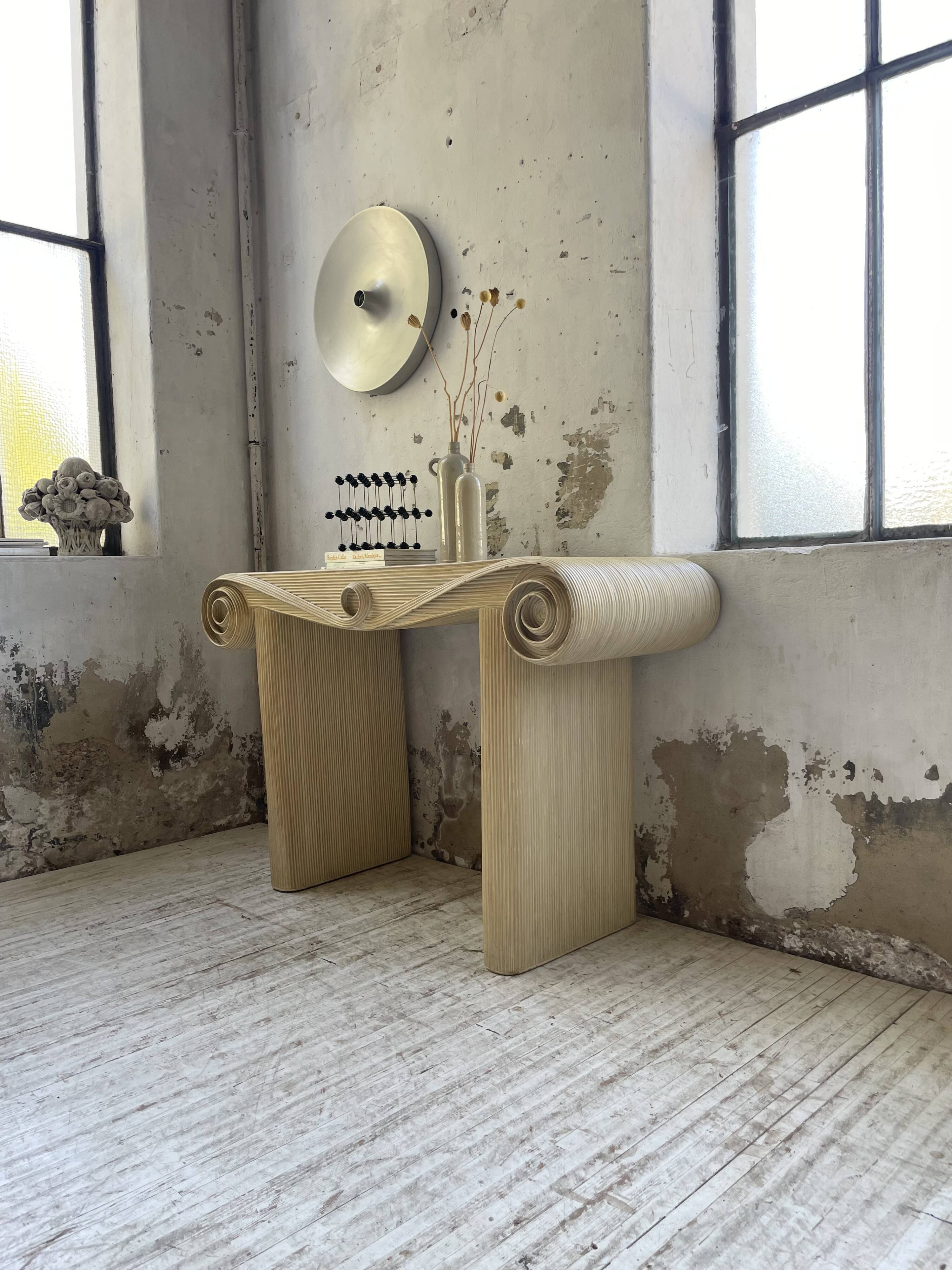 70s console in tropicalist rattan