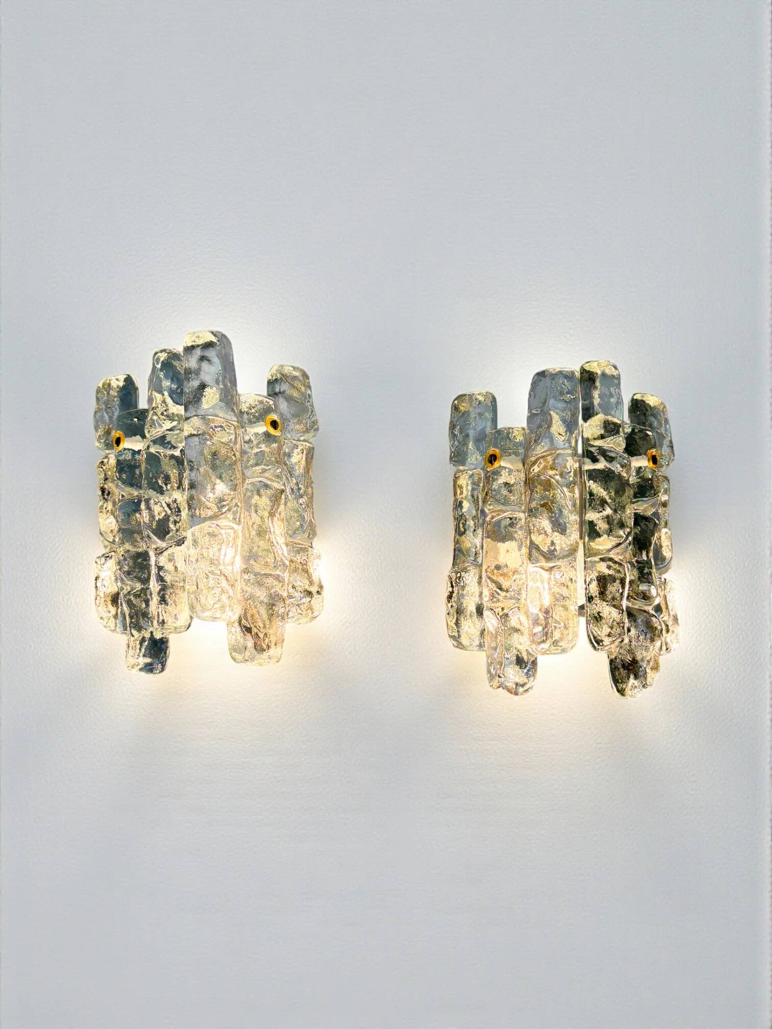 Pair of J.T. Kalmar 'Ice Cube' wall lights, frosted glass, Austria 1970s