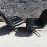 Pair of black leather office armchairs, 1970