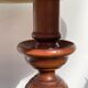 Turned wooden lamp old bluish gray lampshade