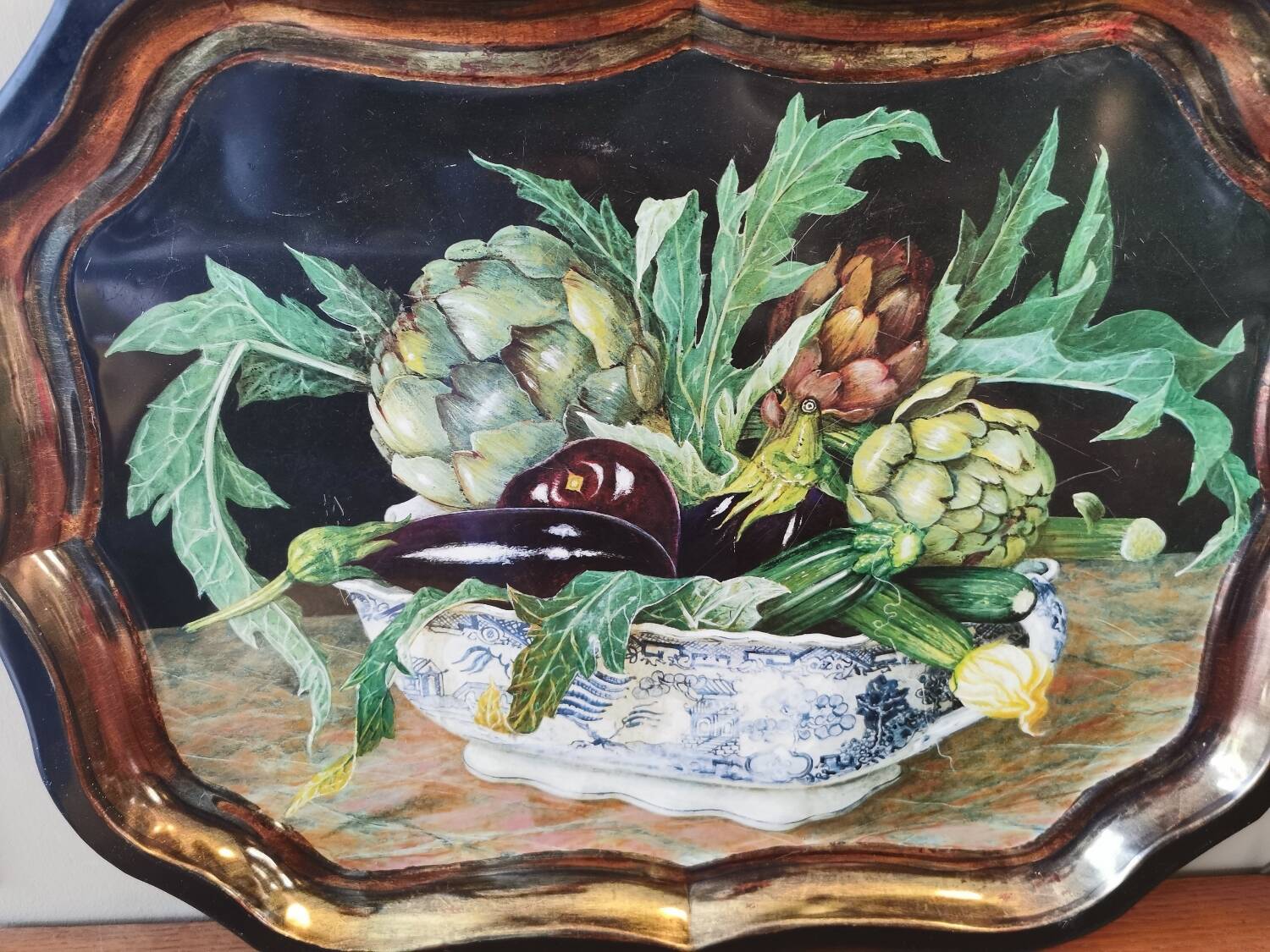 Vintage painted metal tray, still life