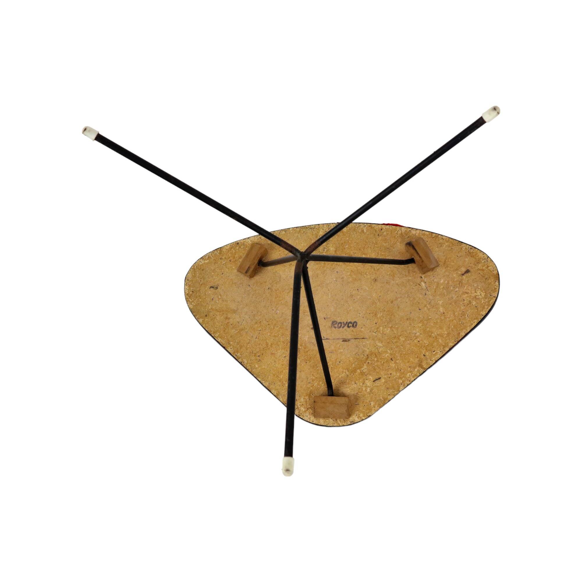 Rare expo 58 red tripod plant table side table royco triangular 49cm