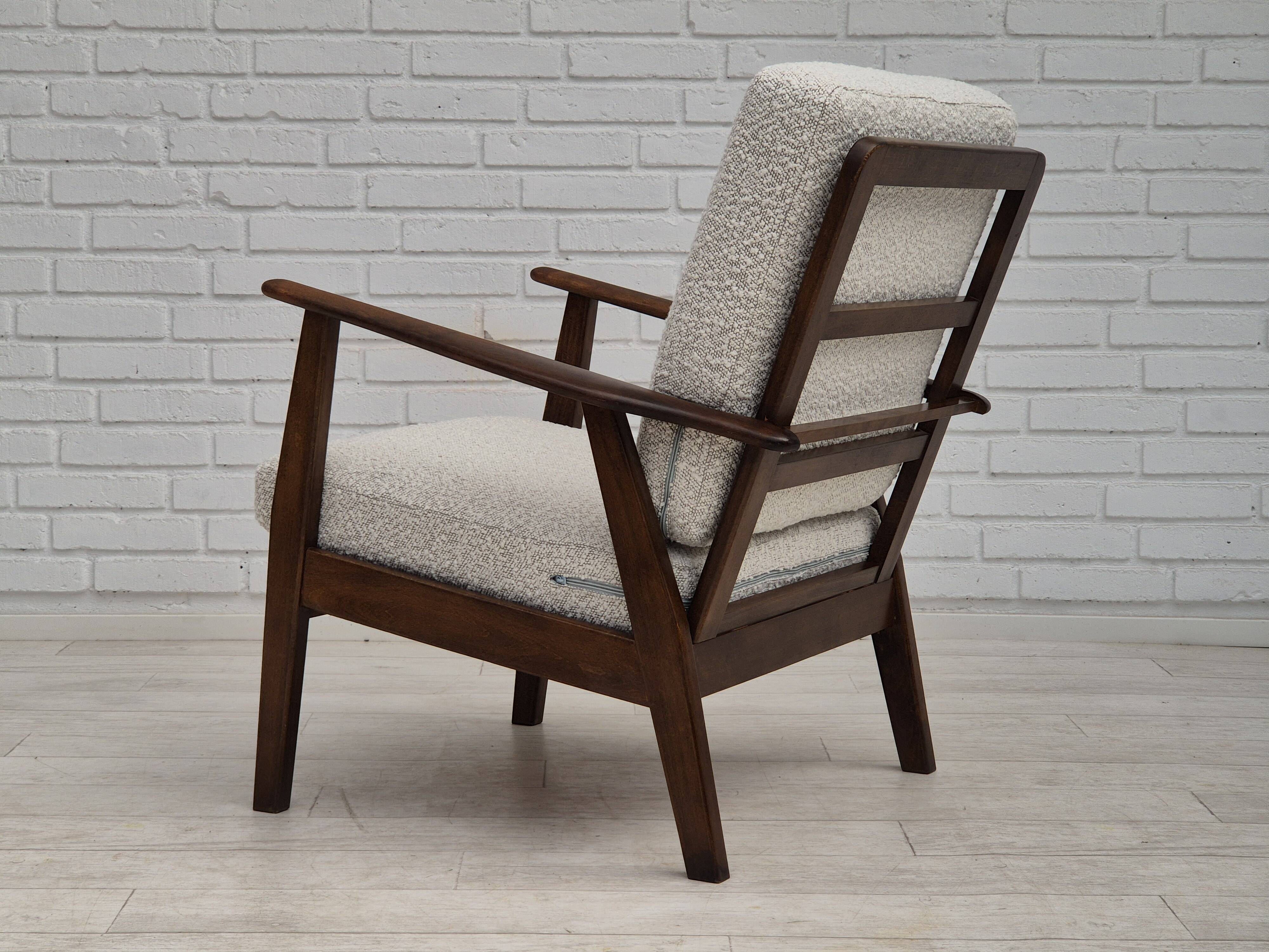 1960s, Danish armchair, refurbished, quality white/grey furniture fabric.