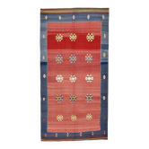 Tapis Kilim vintage bleu et rouge 5x10, tissé à la main en laine, 149x291 cm