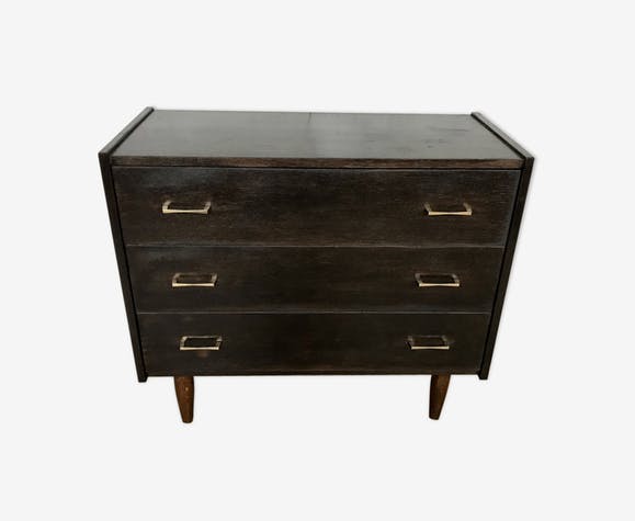 Vintage oak chest of drawers, black stained wenge 1950