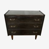 Vintage oak chest of drawers, black stained wenge 1950