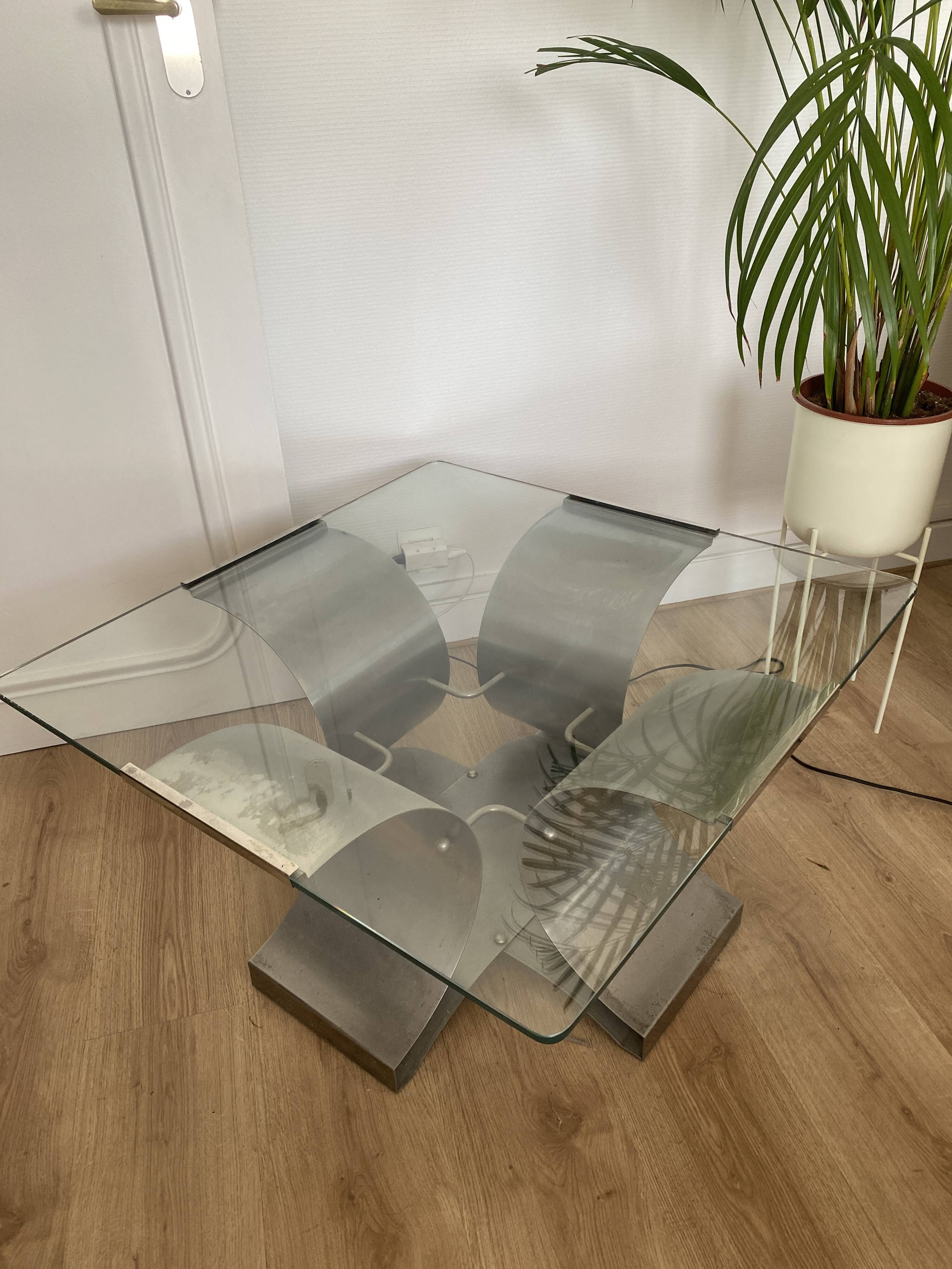 Table basse en chrome et verre François Monnet pour Kappa, 1970