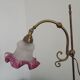 French Antique Brass Anglepoise Table Lamp Patterned Glass Pink Edged Shade 5131
