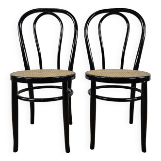 Pair of 70s wooden chairs with vienna straw seats