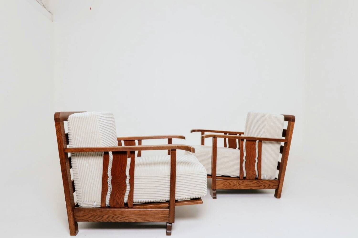 Vintage armchairs set of 2 brutalism off white corduroy