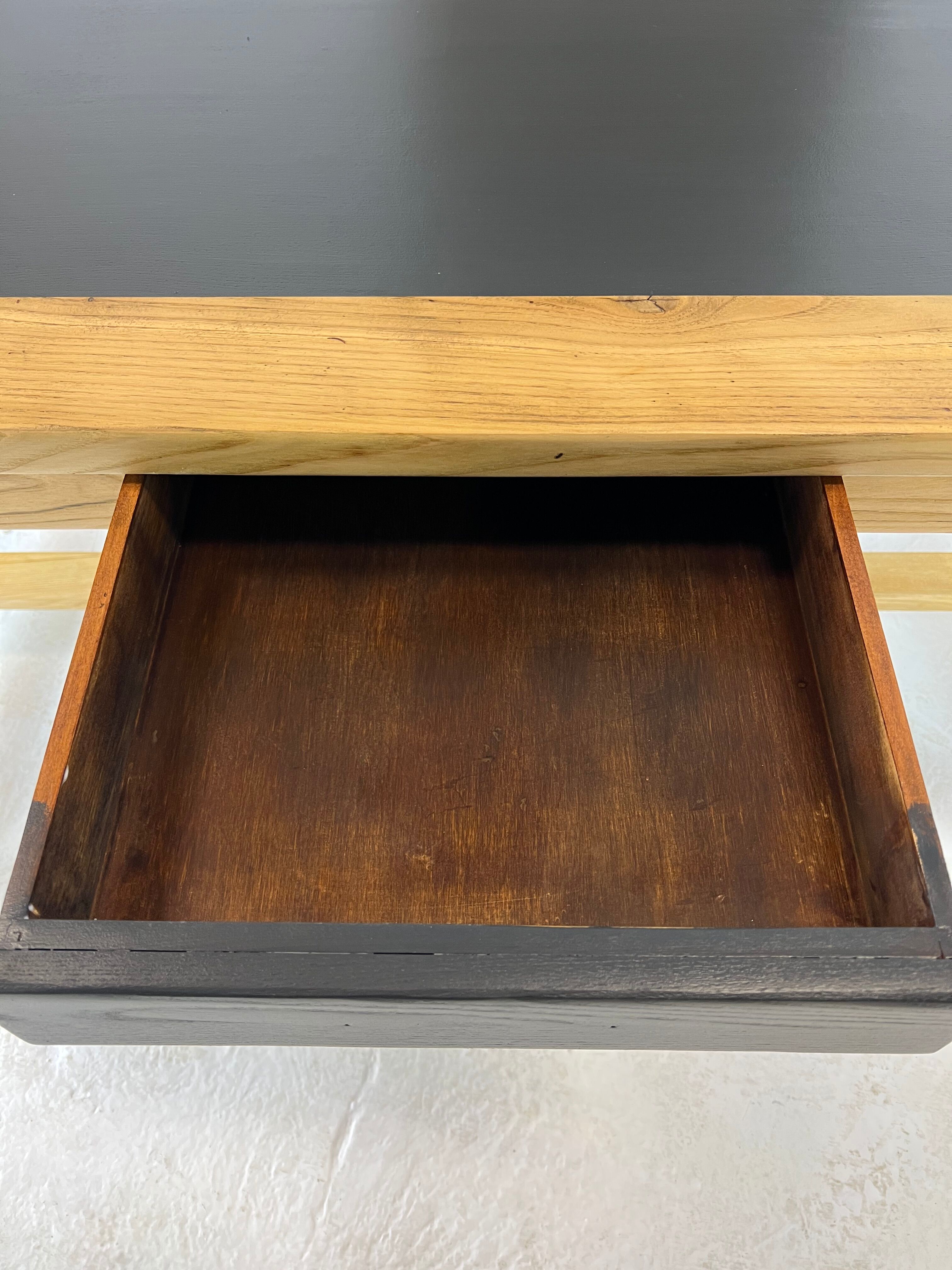 Oak farmhouse table, black top