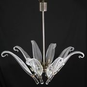 Extraordinary Large Transparent Murano Glass Leaves Chandelier by Franco Lu
