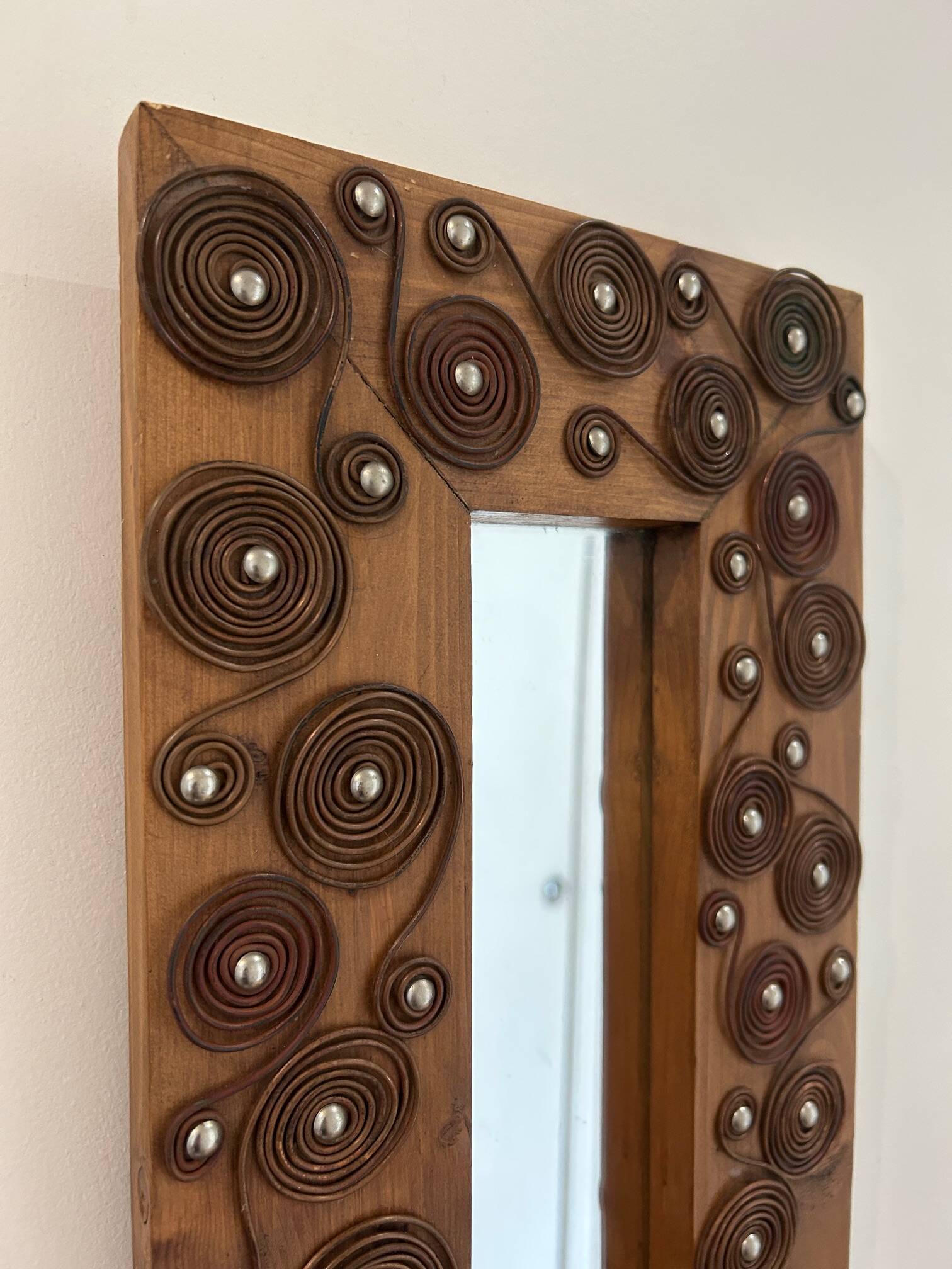 brutalist mirror in wood and metal 1970