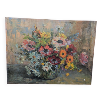 Painting, bouquet of flowers, oil on canvas
