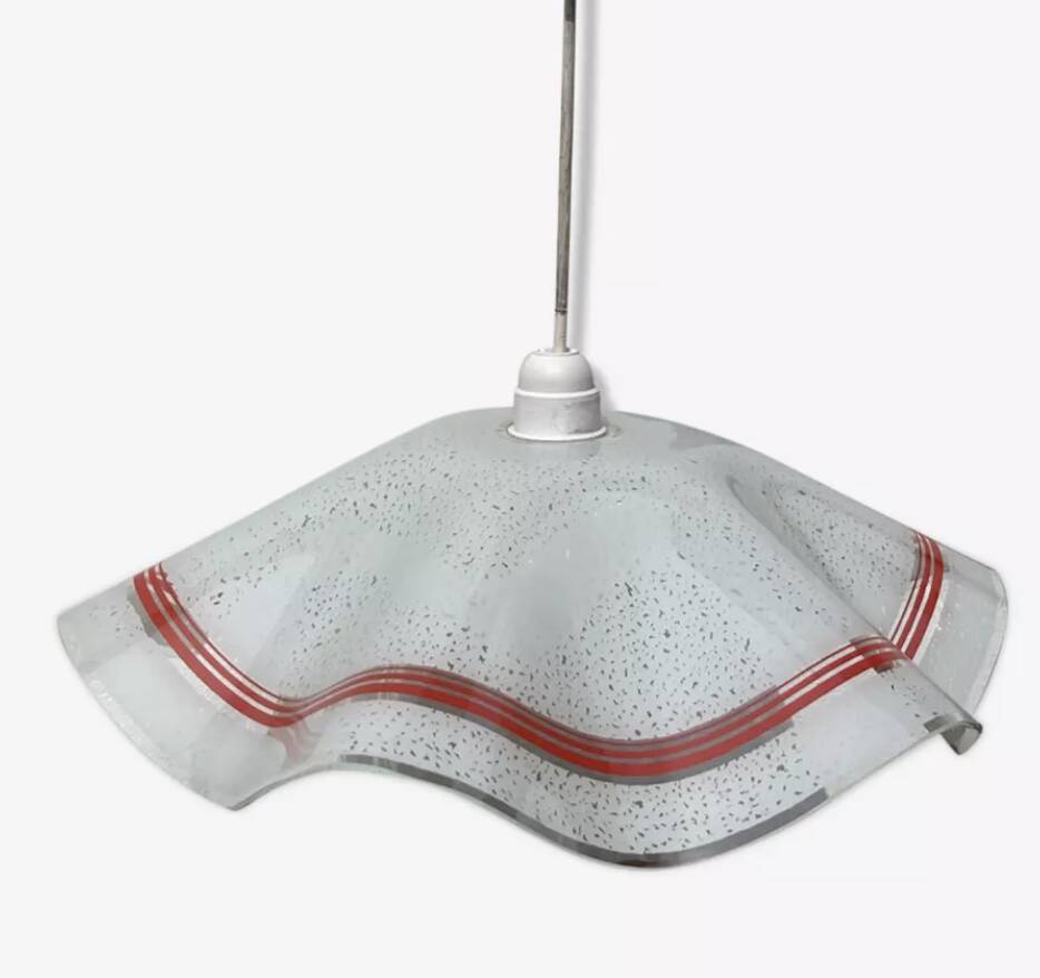 Italian white and orange glass pendant light Fazzoletto style