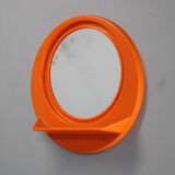 Vintage Italian Space Age round plastic mirror with shelf, 1970s