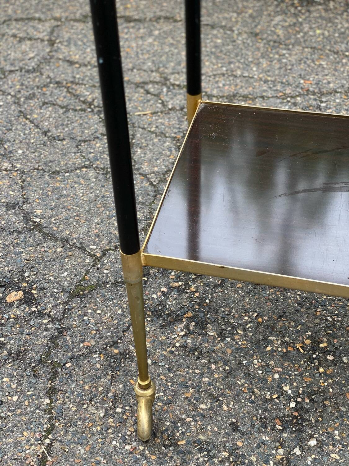 Vintage serving trolley on brass and rosewood wheels