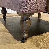 Wooden and red chevron fabric armchair with casters