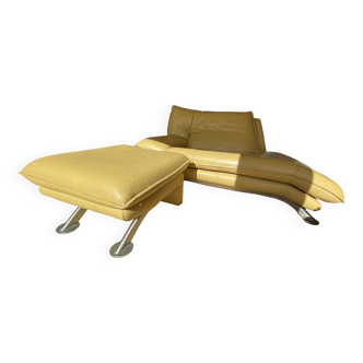 Vintage yellow leather sofa