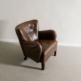 Vintage Danish "1669" Armchair in Brown Leather by Fritz Hansen, 1940s