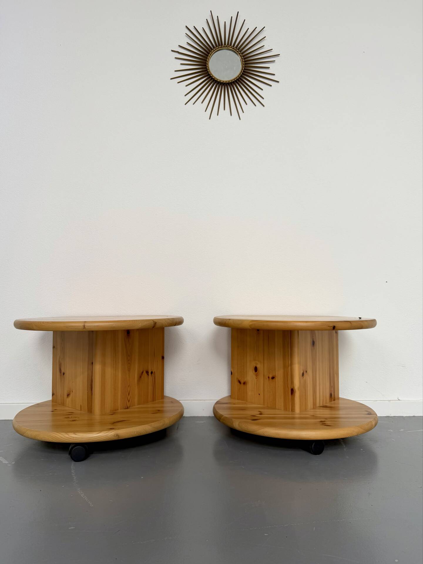 Side table, end table X2, solid pine, 1970s design.
