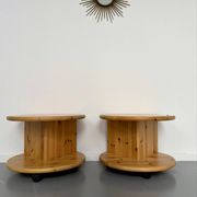 Table d’appoint bout de canapé X2 pin massif design années 70